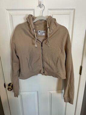 Champion Cropped Zip Hoodie Jacket - Taupe